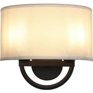 Industrial 2-Lights Wall Sconce Fixtures with White Textile Shade, Vintage Double Head Wall Light Lamps Decor for Hallway Bedroom Living Room Bathroom Corridor