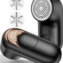 Fabric Shaver Lint Remover, Rechargeable Lint Shaver with 6-Leaf Blades, Sweater Defuzzer, Quickly Remove Fuzz Lint Balls for Clothes, Sweater, Couch, Blanket, Curtain, Wool, Cashmere (Black)