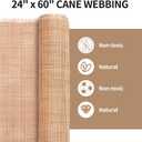 24" Width Natural Square Cane Webbing 5Feet, Rattan Webbing Roll for Caning Projects, Woven Open Mesh Cane for Furniture, Chair, Cabinet, Ceiling, Bed