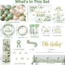 286 Pcs Sage Green Baby Shower Decorations Set-Serves 25 Guests -All-in-One Gender Neutral Party Supplies Kit Includes Balloon Arch, Backdrop, Tableware Set, and Sash
