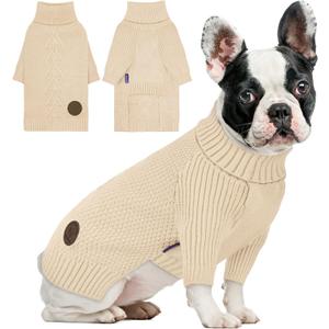 cyeollo Dog Sweater Turtleneck Knitted Sweaters with Long Sleeves Winter Dog Clothes Sweaters for Small Dogs Beige (Large)