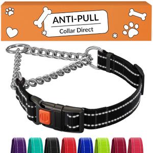 Collar Direct Martingale Dog Collar with Stainless Steel Chain and Quick Release Buckle - Reflective Collar - Black, Large (Neck Size 17"-22")