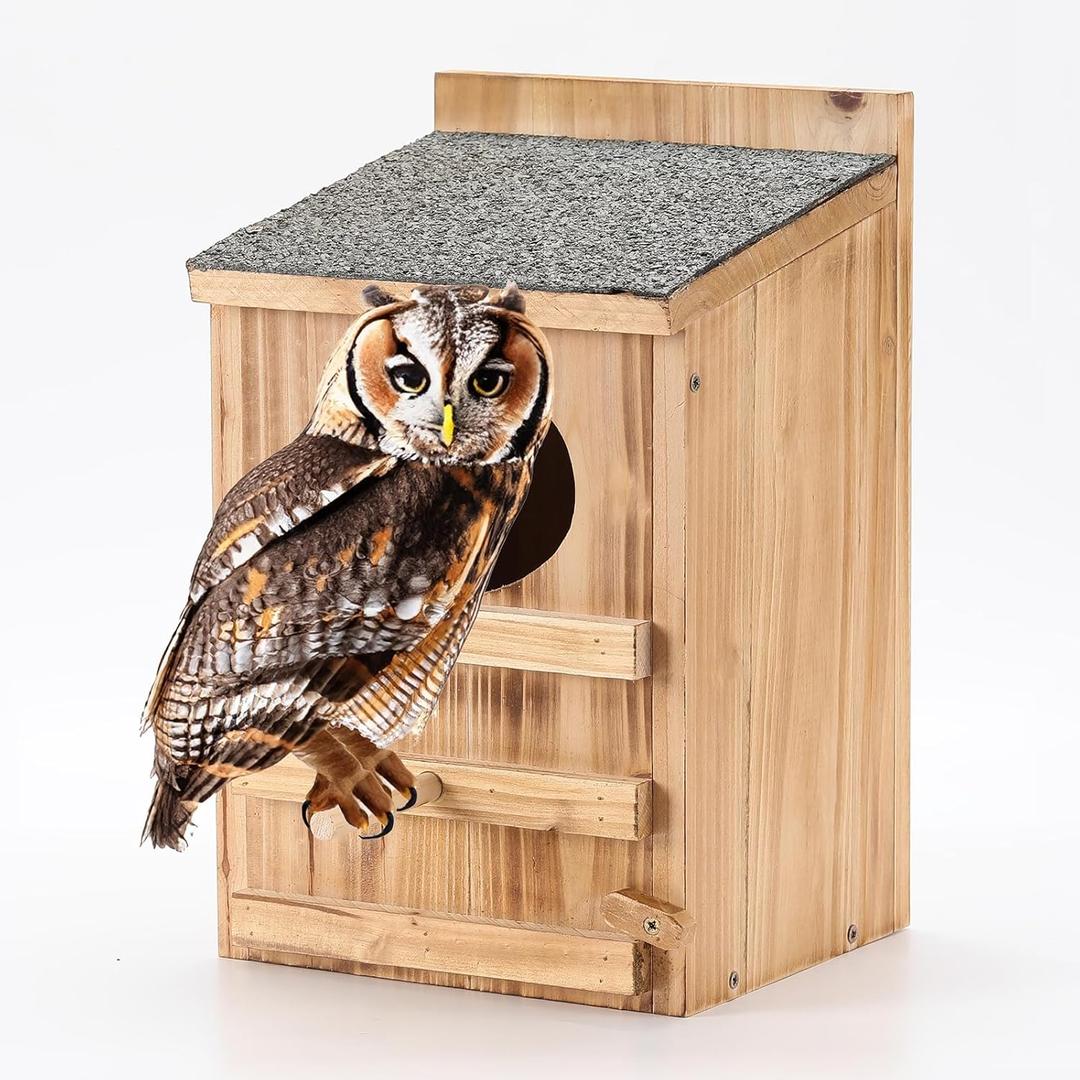 Screech Owl House With Bird Stand - Large Cedar Premium and Weatherproof Design - Prebuilt Box for Outside With Mounting Screws, Easy Assembly