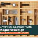Silverware Organizer Large, Magnetic Connected Expandable 13 Slots Silverware Drawer Organizer From 21 to 37.4 Inches, Adjustable Flatware and Cutlery Holder, Bamboo Utensil Tray for Kitchen Natural