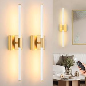 Morauroral 30 Inch White Gold Battery Operated Wall Sconces Set of 2, Dimmable Battery Wall Sconce with Remote Control, LED Rechargeable Sconces, Modern Wireless Wall Lights for Bedroom, Living Room, White Gold, 30 inch (2 Pack)