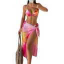 SISKIN 3 Piece Swimsuits for Women Beach Coverup Hawaiian Swimsuits for Women Floral Halter Tie Bikini Pink M (Pink)