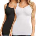 Shapewear Camisoles With Built in Bra Tummy Control Compression Tank Tops for Women Body Shaper Padded Tanks (Large, Black+white)
