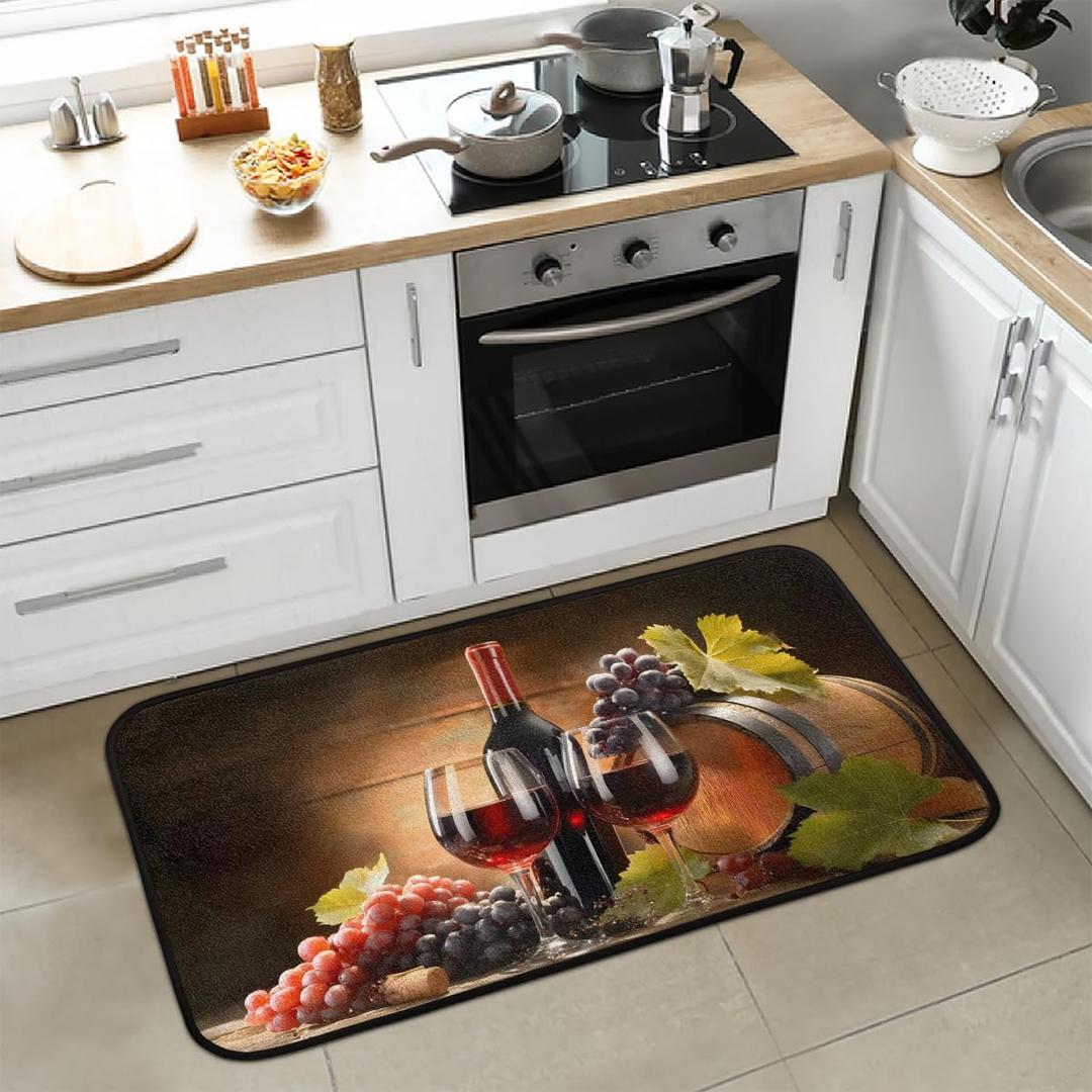 Pardick Wine Kitchen Rugs Anti Fatigue Non-Slip Absorbent Kitchen Mat | Wine Kitchen Rug Non-Skid Comfort Floor Rugs Washable Mat Kitchen Carpet for Home Sink Laundry Decor 39x20 in