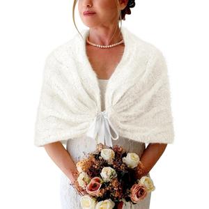 BB&KK Womens Knitted Shawl Wraps Winter Bridal Wedding Stole Shrug Party Shoulder Cream Scarf Wrap Warm Dress Cover Up (M)