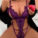 Avidlove Sexy Lingerie for Women One Piece Lingeries Deep V Lace Teddy Bodysuit Mini Babydoll (Purple, L)