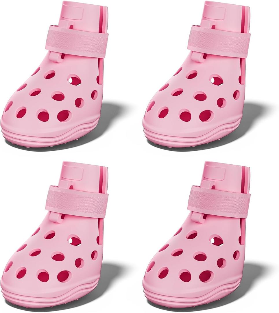 Dog Shoes for Hot Pavement, Breathable Dog Boots Paw Protectors with Adjustable Straps & Non-Slip Sole, Easy On & Off, Waterproof, Easy-Cleaning (Pink, M)