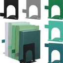 5 Set Metal Book Ends for Shelves Book Shelf Dividers Library Shelf Marker Bookends Stopper Colorful Office Stand Holder for Heavy Books Desk Home Movies Kitchen CDs (Gray Green)
