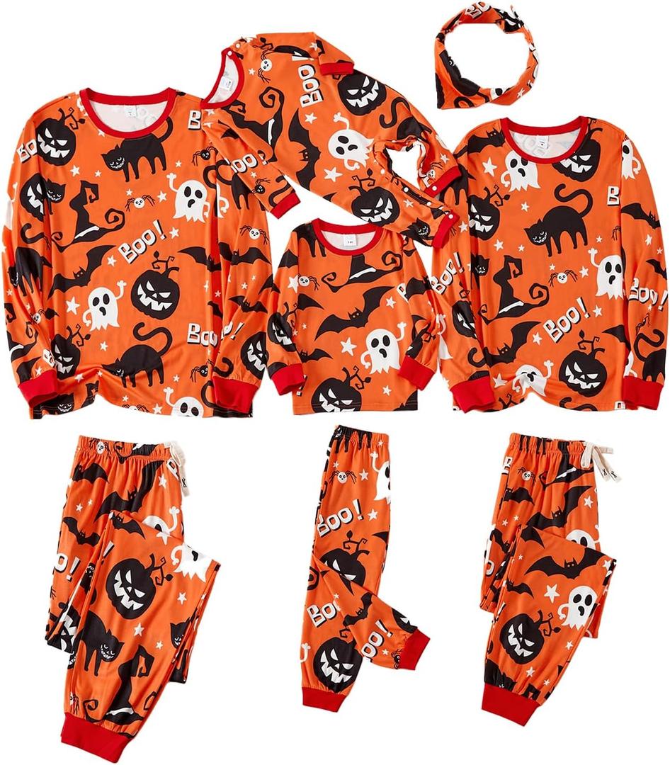 IFFEI Family Matching Halloween Pajamas Sets Long Sleeve 2 Piece Pjs Funny Sleepwear Jammies (Small, Orange)