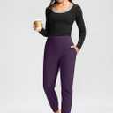 Soothfeel Women's Fleece Lined Joggers Pants High Waisted Water Resistant Thermal Sweatpants Winter Hiking Pants with Pockets (Purple, XS)