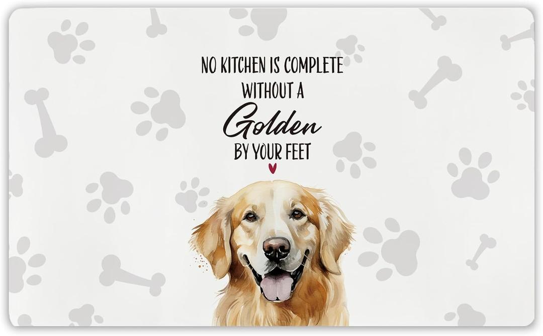 Funny Golden Retriever Kitchen Mat, Non Slip Washable Anti-Fatigue Rug for Dog Lovers, Gifts for Golden Retriever Fans, 17x29 Inch