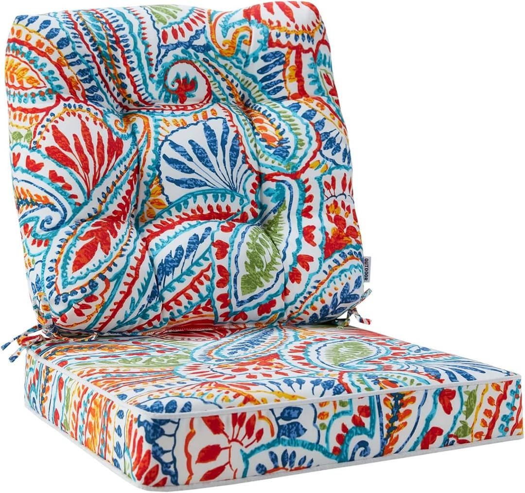 JMGBird Seat/Back Outdoor Chair Cushion Tufted Pillow, Deep Seat Cushion Set 22"x22", Outdoor Cushion for Patio Furniture (Paisley Patten)