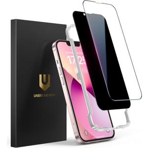 UNBREAKcable 2PCS Screen Protector for iPhone 13-1 Privacy Tempered Glass+1 Clear Glass Double Shatterproof [Easy Installation Frame] [9H Hardness] [Case Friendly] Anti-Scratch for iPhone 6.1 inch