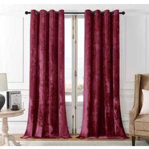SMILETIME Burgundy Red Crushed Velvet Curtains 52x90 inch Luxurious Thermal Insulated Soundproof Drapes for Living Room Bedroom Office Soft and Durable Light-Filtering Window Treatments, 2 Panels