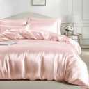 Bedsure Satin Duvet Cover Queen Size, Luxury Silk Like Crystal Pink Queen Duvet Cover Set, 3 Piece, Ultra Soft and Breathable Bedding Set with Zipper Closure and 2 Pillow Shams, Size 90inch x 90inch
