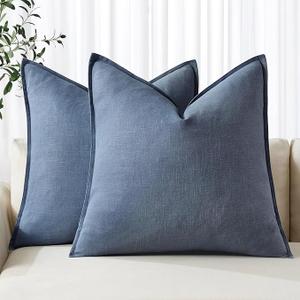 MIULEE Decorative Linen Pillow Covers 20x20 Inch Blue Ashes Boho Farmhouse Neutral Couch Throw Pillows for Bed Pack of 2 Accent Modern Pillowcase Sofa Livingroom Home Decor