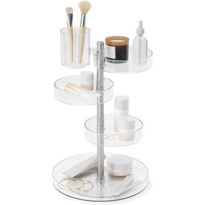 Umbra Pirouette Cosmetic Organizer, Large Capacity Makeup Storage with Adjustable Compartments, Clear/Nickel