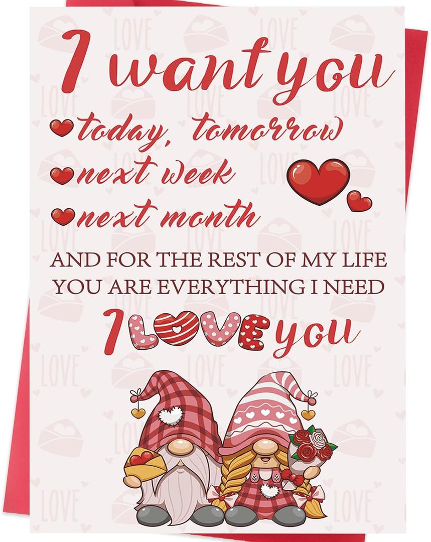 3 x Cute Gnome Valentines Day Card for Husband, Wife, Boyfriend, or Girlfriend  Valentines Day Gifts for Him or Her (WY-504)