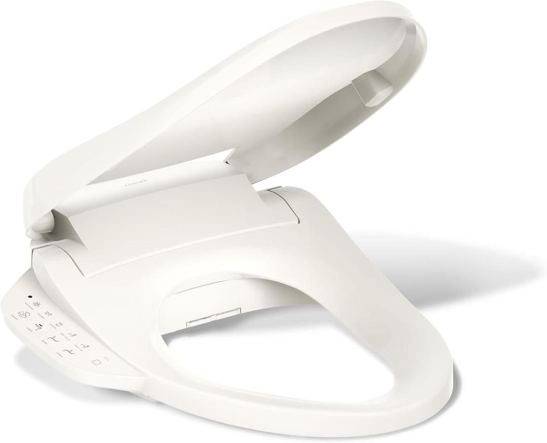 Kohler PureWash E590 Elongated Heated Bidet Toilet Seat, Biscuit with Side Panel, Warm Water, Dryer, Quiet-Close Lid, Self-Cleaning Wand, Adjustable Water Pressure and Nightlight, Easy Installation