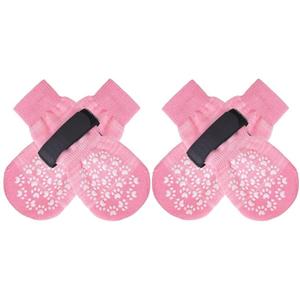 EXPAWLORER Anti Slip Dog Socks to Prevent Licking Paws, Dog Shoes for Hot Pavement, Dog Booties for Small Medium Large Senior Dogs, Traction Control Boots & Paw Protectors for Hardwood Floors (XX-Large (4 Count), Pink)