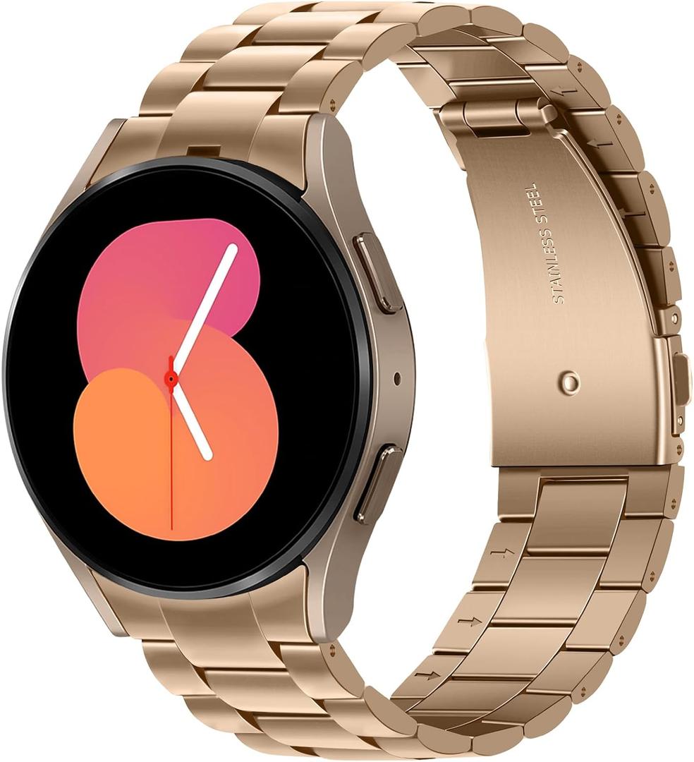 Anlinser No Gap Bands Compatible with Samsung Galaxy Watch 7/6/5/4/FE Band 44mm 40mm/Watch 6 Classic Band 47mm 43mm/Watch 5 Pro 45mm/Watch 4 Classic, 20mm Metal Strap for Women Men, Rose Gold