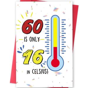 6 x Funny 60th Birthday Card for Women Men, – “60 Is Only 16 in Celsius” Hilarious Milestone Age Card Gifts for Him Her, Cool 60 Years Old Bday Decorations for Dad Mom Grandpa Grandma, 8x5.3 inches