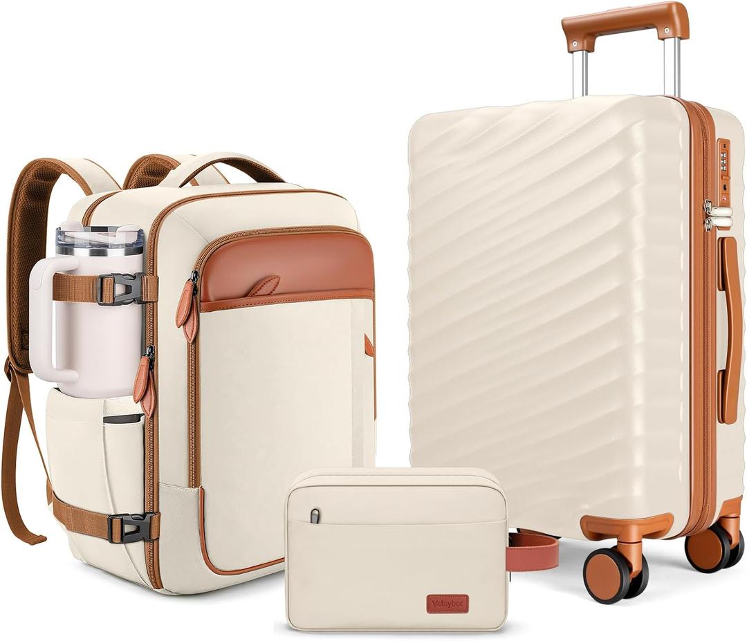 3 Piece Luggage Set with Travel Backpack, 20 PC Hardside Suitcase with Spinner Wheels, Flight Approved Carry On Luggage with YKK Zippers & TSA Lock