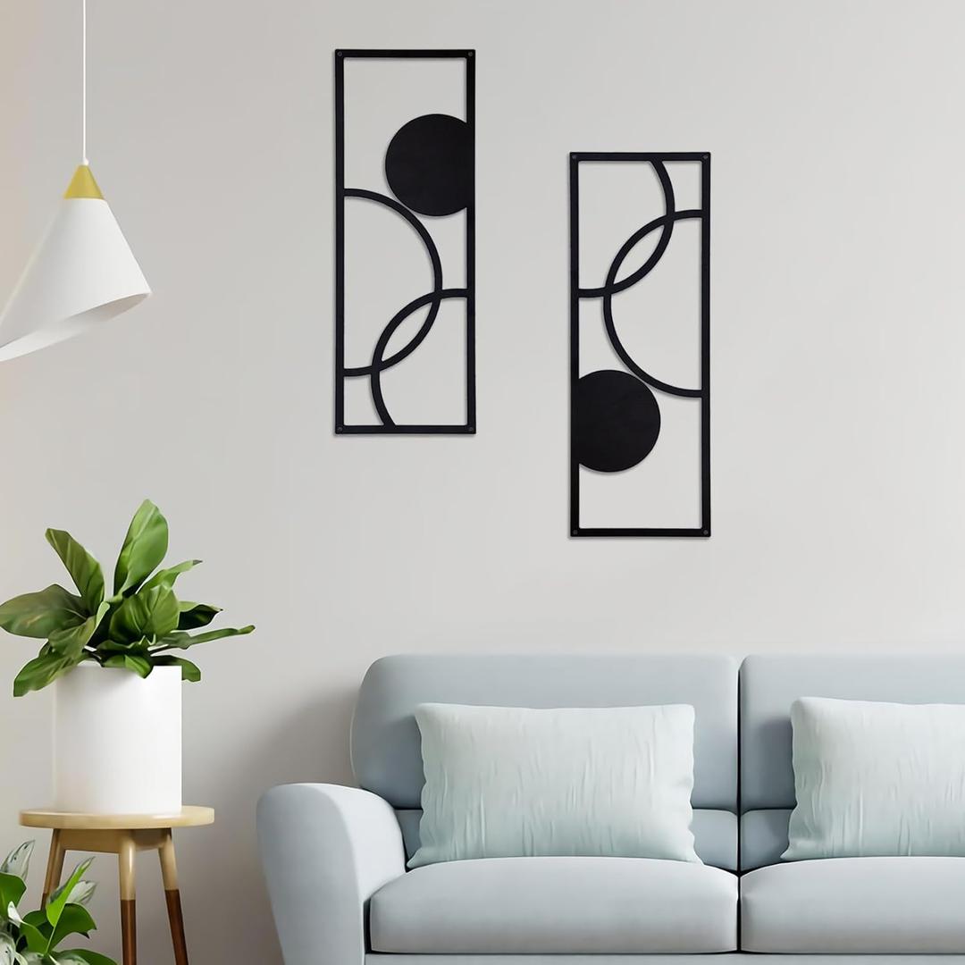 TYLCC Black Metal Wall Decor Modern Abstract Minimalist Geometric Aesthetic Wall Art for Living Room Bedroom Decorations - 2 Pcs (Simple-1-Large)
