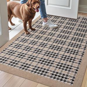 LUMI Door Mat Indoor Entrance, Dirt Resist Low Profile Entryway Mats, Non-Slip Rubber Backing Indoor Door Mat, Inside Thin Doormats for Floor, Front Door, Garage, 30"x48", Khaki Houndstooth