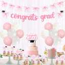 Pink Bow Graduation Decorations Congrats Grad Decorations Banner Garland Cake Cupcake Toppers Balloons for Girl Class of 2026 Graduations Party Decorations