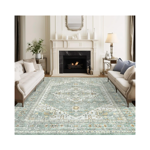 8x10 Area Rugs for Living Room, Stain Resistant Neutral Washable Rugs for Dining Room, Floral Vintage Non-Slip Thin Large Size Area Rug （Green