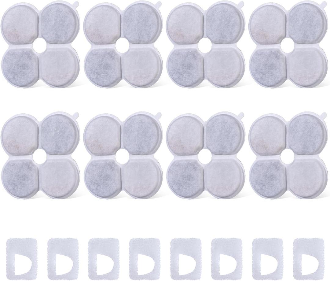 8 Packs Official Replacement Filters and 8 Packs Sponges for Wireless 7.5l/254oz Dog Water Fountain for Large Dogs