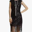 BABEYOND Women's Flapper Dresses 1920s Beaded Fringed Great Gatsby Dress XL Black