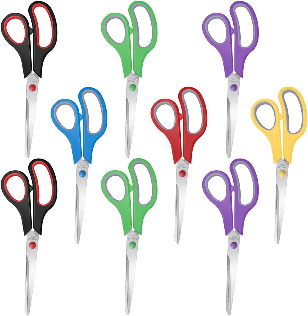 9 Packs 8" Sewing Craft Scissors Bulk,Multipurpose Heavy Duty Sharp Paper Scissors,All Purpose Stainless Steel Scissors for Home Office Student Teacher Supplies