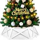 AtawLege Wood Christmas Tree Collar, 27" Hexagon Vintage Wooden Rustic Farmhouse Christmas Tree Base Cover with X-Pattern, Natural Handcrafted Tree Skirt Stand Box for Home Party Tree Decor White