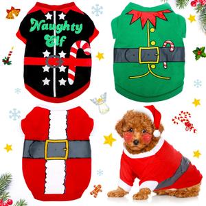 Xuniea 3 Pieces Christmas Dog Shirt Soft Dog Santa Costume Warm Puppy Outfit Cute Xmas Clothes for Small Medium Pet Christmas Cosplay Apparel(S (3-5 lbs))