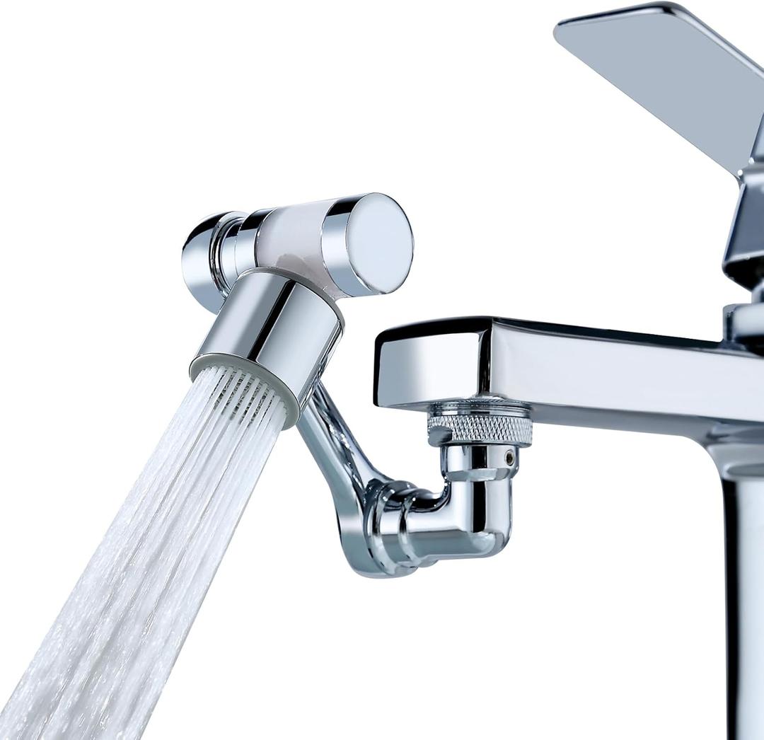 1080Swivel Faucet Extender with Filter, Sink Water Faucet Aerator Extension in Brass, Swivel Robotic Arm Bathroom Faucet Extender, Rotating Extension with 2 Mode Splash