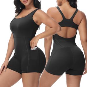 Wenlia Women's Shorts Jumpsuits with 2 Pockets Raceback Sleeveless One Piece Bodysuit Square Neck Sexy Yoga Workout Romper, S