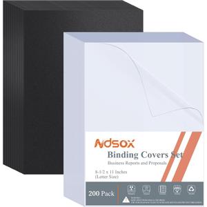 Ndsox 200 Pack Binding Covers and Backs Set 8.5 x 11 Inches Letter Size, 100 8-Mil Clear Binding Covers, 100 12-Mil Black Sand-Textured Binding Presentation Polycovers, Un-Punched, Square Corners