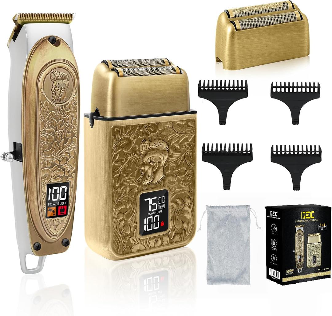 GEC Professional Men's Electric Razor & Barber Kit - Cordless Foil Shaver, Titanium T-Blades, 3-in-1 Multifunctional Trimmer for Beard, Hair, & Body Grooming  Travel-Friendly with Built-in Battery