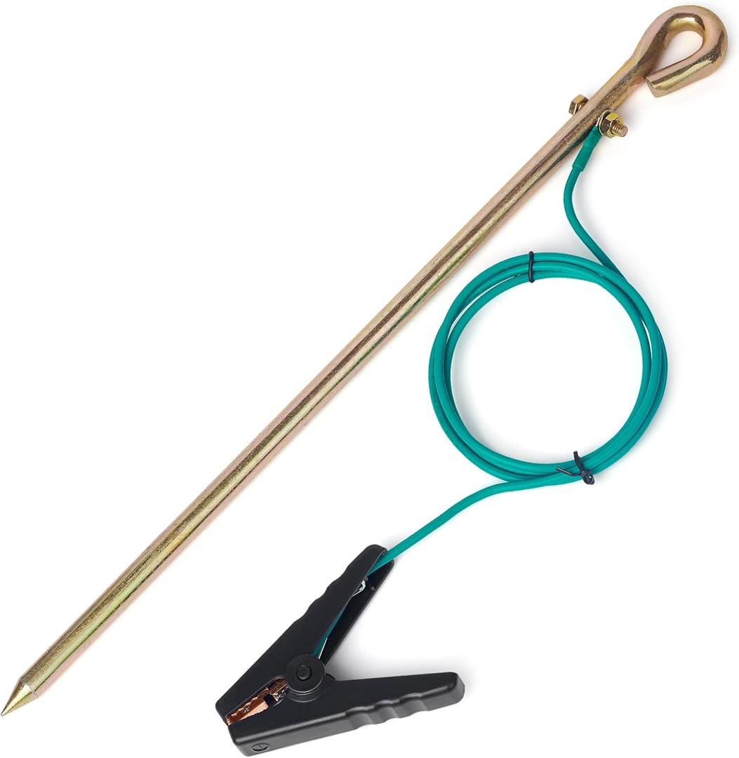 Portable Ground Rod with 4ft 12AWG UL Listed Grounding Wire with Crocodile Clip,Great for Electric Fences,Antennas,Generator (Grounding Rod with 4ft Wire)