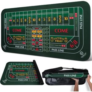 70"X35" Double Dealer Craps Table Top Mat - Smooth, Durable Edge-Stitched 3mm Rubber Craps Mat, Non-Slip, Water-Resistant, Portable Zippered Carry Bag, Craps Game Mat for Party & Casino Night (Green) 70"X35" Double Dealer Craps Table Top Mat - Smooth, Durable Edge-Stitched 3mm Rubber Craps Mat, Non-Slip, Water-Resistant, Portable Zippered Carry Bag, Craps Game Mat for Party & Casino Night (Green)
