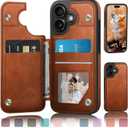 DJDUCK Designed for iPhone 17 Case Wallet with Card Holder, [Magnetic Clasp Cover] [RFID Blocking Leather Protection] Shockproof Women Men Cases 6.3 Inch for Apple 17 Light Brown