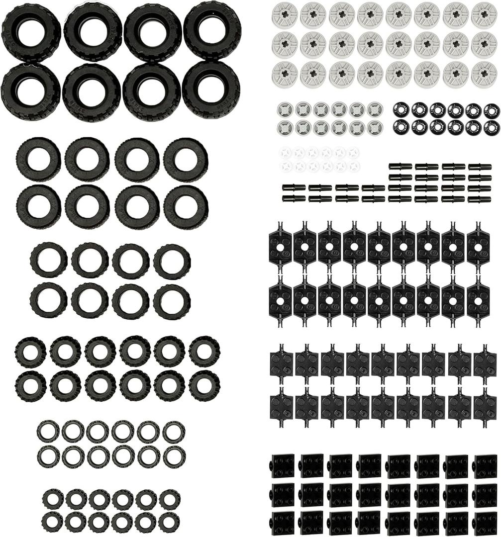 Barcaloo 144 Piece Wheels and Axles Sets, Building Bricks Car Parts and Pieces Kit - Car Building Set with Wheels, Axles & Windshields (Wheels, Tires, Axels)