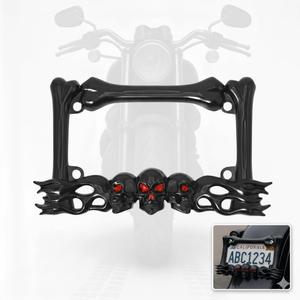 Motorcycle License Plate Frame, Heavy-Duty Motorcycle Plate Frame,Zinc Alloy Chrome, Fits 7 x4 inch Standard Plates, Compatible with Harley,Cruiser, Dual-Sport, Sport, Street Motorcycles (Black)