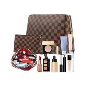 Makeup Bag, 2 Pcs Portable Leather Checkered Cosmetic Bag, Waterproof Travel Toiletry Bag for Women Gift